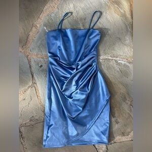 NWT Windsor Asymmetrical Blue Satin Dress